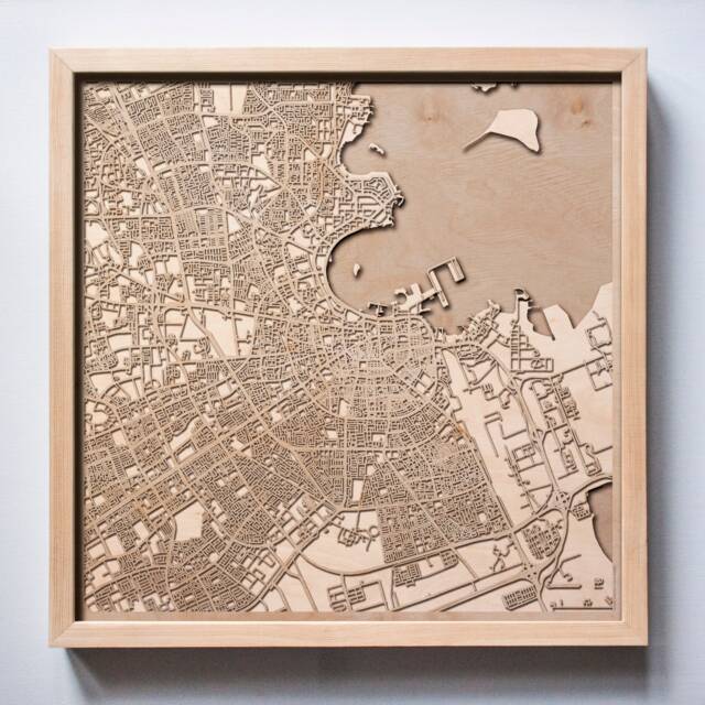 Doha Wooden Map - Laser Cut City Streets, 3D Framed Wall Art - image 1