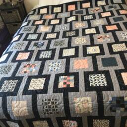 "Modern Navy & Gray Quilt Handmade Cotton Queen Bedding - 61"" X 82" - thumbnail 3