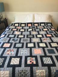 "Modern Navy & Gray Quilt Handmade Cotton Queen Bedding - 61"" X 82" - thumbnail 1
