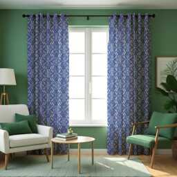Blue Geometric Pattern Curtains, Modern Mediterranean Style Drapes, Navy & White Made To Measure Window Panels - thumbnail 4