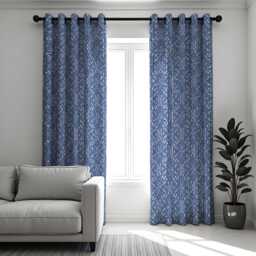 Blue Geometric Pattern Curtains, Modern Mediterranean Style Drapes, Navy & White Made To Measure Window Panels - thumbnail 2