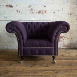 Handmade Purple Herringbone Wool Chesterfield Single Armchair - thumbnail 2