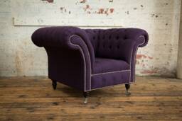 Handmade Purple Herringbone Wool Chesterfield Single Armchair