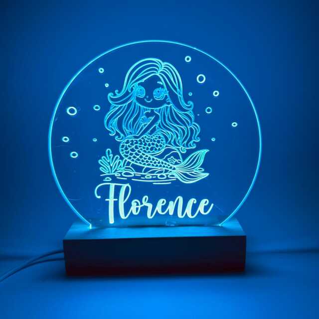 Personalised Led Night Light - Desk Up Sign Bedroom Office D??cor Mermaid - image 1