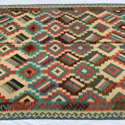 Handwoven Chobi Kilim Rug 9.7x6.8 Ft Afghan Wool Tribal Rug - thumbnail 2