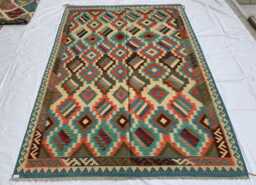 Handwoven Chobi Kilim Rug 9.7x6.8 Ft Afghan Wool Tribal Rug - thumbnail 1