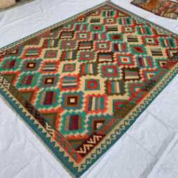 Handwoven Chobi Kilim Rug 9.7x6.8 Ft Afghan Wool Tribal Rug - thumbnail 4