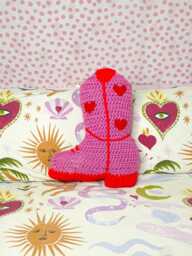 Crochet Cowboy Boot Pillow, Pink & Red, Valentine's Decor, Gift For Her