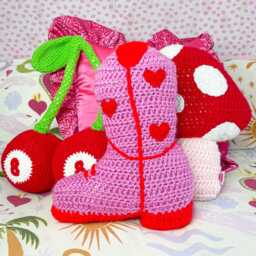 Crochet Cowboy Boot Pillow, Pink & Red, Valentine's Decor, Gift For Her - thumbnail 4