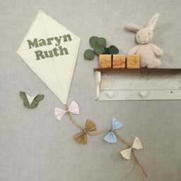 Unisex Personalised Kite Nursery Decor in Cream & Sage Green, Boho Baby Room Wall Hanging - thumbnail 4