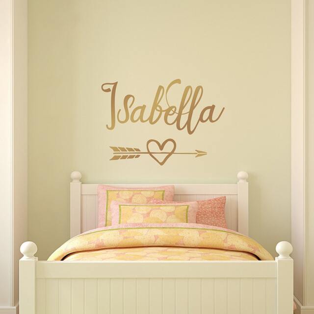 Gold Wall Decal, Personalized Girl Name Decal, Arrow Heart Decor, Wall Nursery Monogram Decal - image 1