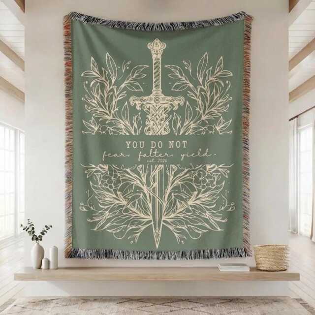 You Do Not Yield Woven Blanket, Throne Of The Glass Throw, Falter Throw Bookish Fantasy Sword Dragon Moon Decor - image 1