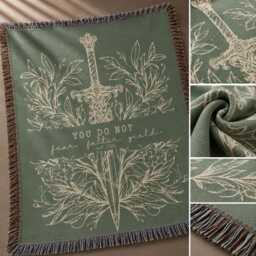 You Do Not Yield Woven Blanket, Throne Of The Glass Throw, Falter Throw Bookish Fantasy Sword Dragon Moon Decor - thumbnail 4