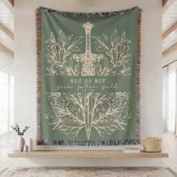 You Do Not Yield Woven Blanket, Throne Of The Glass Throw, Falter Throw Bookish Fantasy Sword Dragon Moon Decor - thumbnail 1