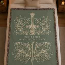 You Do Not Yield Woven Blanket, Throne Of The Glass Throw, Falter Throw Bookish Fantasy Sword Dragon Moon Decor - thumbnail 3