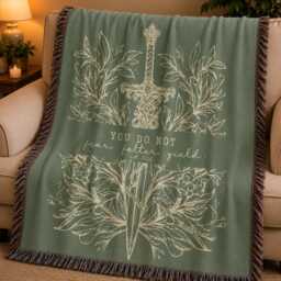 You Do Not Yield Woven Blanket, Throne Of The Glass Throw, Falter Throw Bookish Fantasy Sword Dragon Moon Decor - thumbnail 2