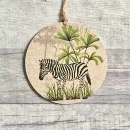Zebra Decoration, Wooden Safari Ornament, Tropical Jungle Wall Decor, Eds Gifts For Friend - thumbnail 1