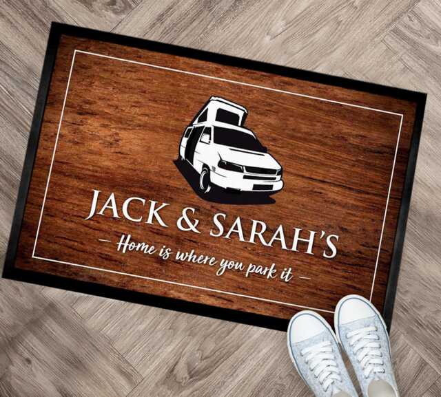 Personalised Campervan Door Mat - Wood Effect Floor Mat Mortorhome 60 X 40 cm Van Life Accessories - image 1