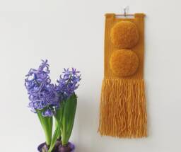 Small Narrow Mustard Yellow Woven Wall Hanging. Handwoven, Boho, Vertical Tapestry Textured Art. Decor For Small Space - thumbnail 1