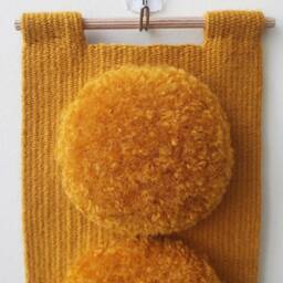 Small Narrow Mustard Yellow Woven Wall Hanging. Handwoven, Boho, Vertical Tapestry Textured Art. Decor For Small Space - thumbnail 3