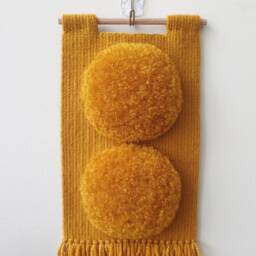 Small Narrow Mustard Yellow Woven Wall Hanging. Handwoven, Boho, Vertical Tapestry Textured Art. Decor For Small Space - thumbnail 2