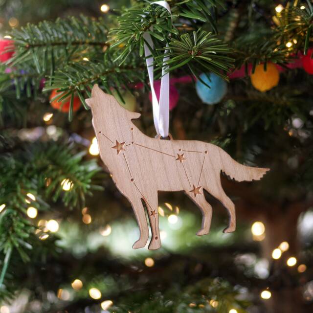 Lupus Wolf Constellation Wooden Christmas Tree Decoration-Tree Ornament-Wolf-Astronomy - image 1