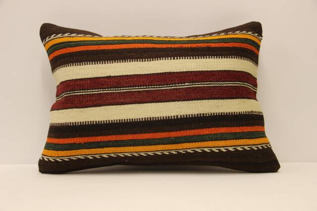 Vintage Turkish Kilim Pillow Cover, Wool Striped Cushion - 14x20 In - image 1