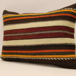 Vintage Turkish Kilim Pillow Cover, Wool Striped Cushion - 14x20 In - thumbnail 3