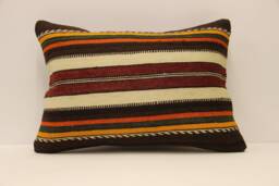 Vintage Turkish Kilim Pillow Cover, Wool Striped Cushion - 14x20 In - thumbnail 1