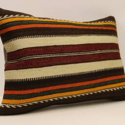 Vintage Turkish Kilim Pillow Cover, Wool Striped Cushion - 14x20 In - thumbnail 2