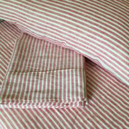 Red & White Striped Bed Sheets in Natural Linen, Fitted Sheet, 2 Pillow Cover, Flat Extra Large Sheets Set, Dorm Bedding - thumbnail 3