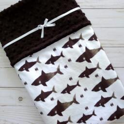 Ready To Ship - Shark Baby Blanket Nautical Ocean Sharks Black & White - thumbnail 3