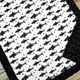 Ready To Ship - Shark Baby Blanket Nautical Ocean Sharks Black & White - thumbnail 2