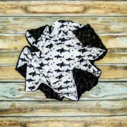 Ready To Ship - Shark Baby Blanket Nautical Ocean Sharks Black & White - thumbnail 1