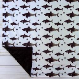 Ready To Ship - Shark Baby Blanket Nautical Ocean Sharks Black & White - thumbnail 4