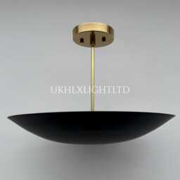Mid Century Matte Black Flush Mount Ceiling Light, Brass Chandelier - thumbnail 3