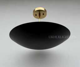 Mid Century Matte Black Flush Mount Ceiling Light, Brass Chandelier
