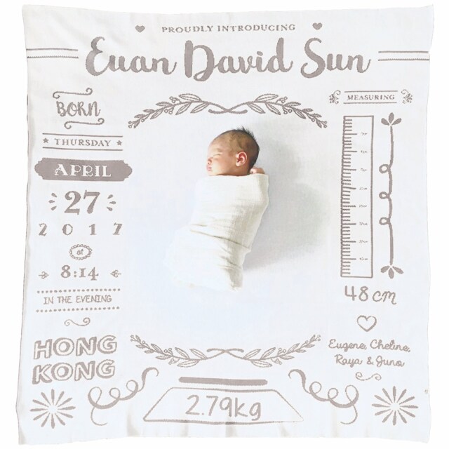 Classic Flatlay Blanket - Personalized Baby Announcement - Baby Blanket Soft Cotton Knitted Gift Newborn Flatlay - image 1