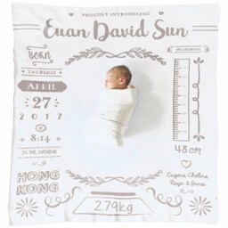 Classic Flatlay Blanket - Personalized Baby Announcement - Baby Blanket Soft Cotton Knitted Gift Newborn Flatlay - thumbnail 1