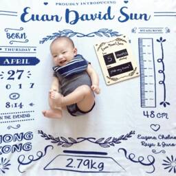 Classic Flatlay Blanket - Personalized Baby Announcement - Baby Blanket Soft Cotton Knitted Gift Newborn Flatlay - thumbnail 2
