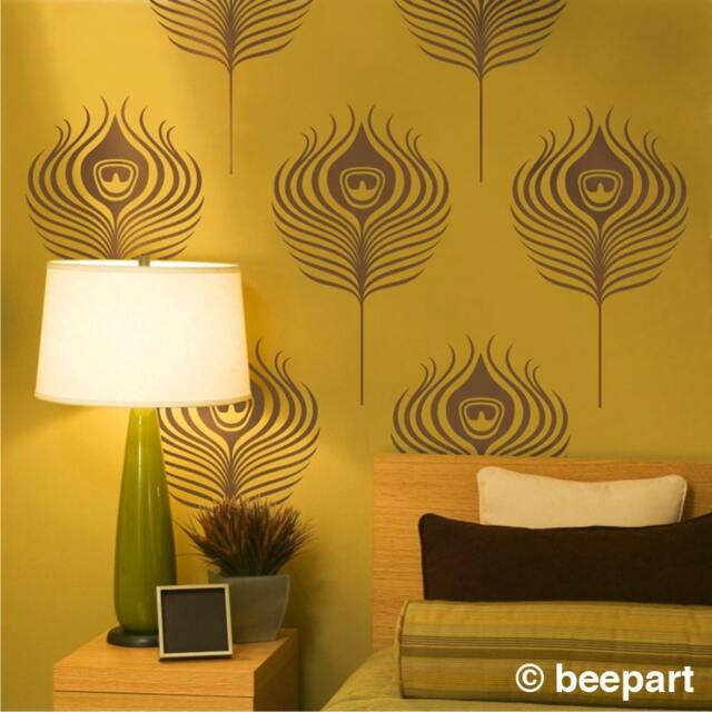 Art Deco Peacock Feathers Vinyl Wall Decal Set - image 1