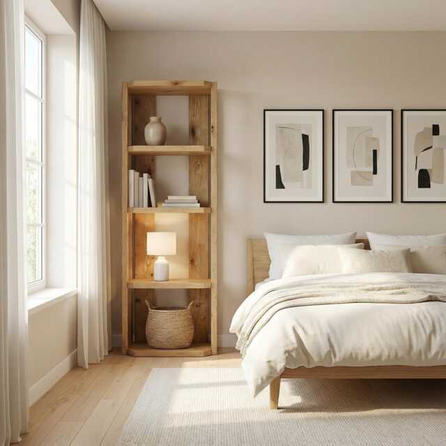 Nesto Solid Wood Corner Bookshelf - Natural Finish Open Bookcase - image 1