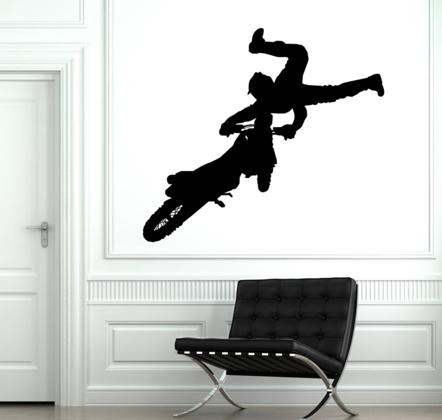 Wall Vinyl Decal Sport Motocross Motorcycle Racer Jump Stuntman Teen Room Center - #2471Dn - image 1