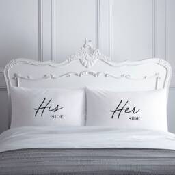 Couples Pillowcase - His & Hers Home Wedding Gift Engagement Anniversary Gift- White Pillowcases Personalised Pillow - thumbnail 1