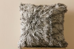 Handmade Wool Shaggy Cushion Gray Indian Throw Pillow - 16x16 In