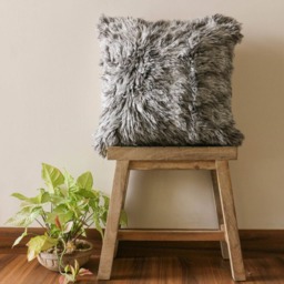 Handmade Wool Shaggy Cushion Gray Indian Throw Pillow - 16x16 In - thumbnail 3