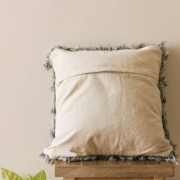 Handmade Wool Shaggy Cushion Gray Indian Throw Pillow - 16x16 In - thumbnail 2