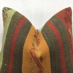 Vintage Turkish Kilim Pillow, Handwoven Bohemian Throw, 16x16 - thumbnail 2
