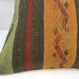 Vintage Turkish Kilim Pillow, Handwoven Bohemian Throw, 16x16 - thumbnail 3