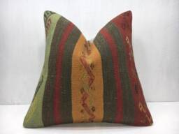 Vintage Turkish Kilim Pillow, Handwoven Bohemian Throw, 16x16